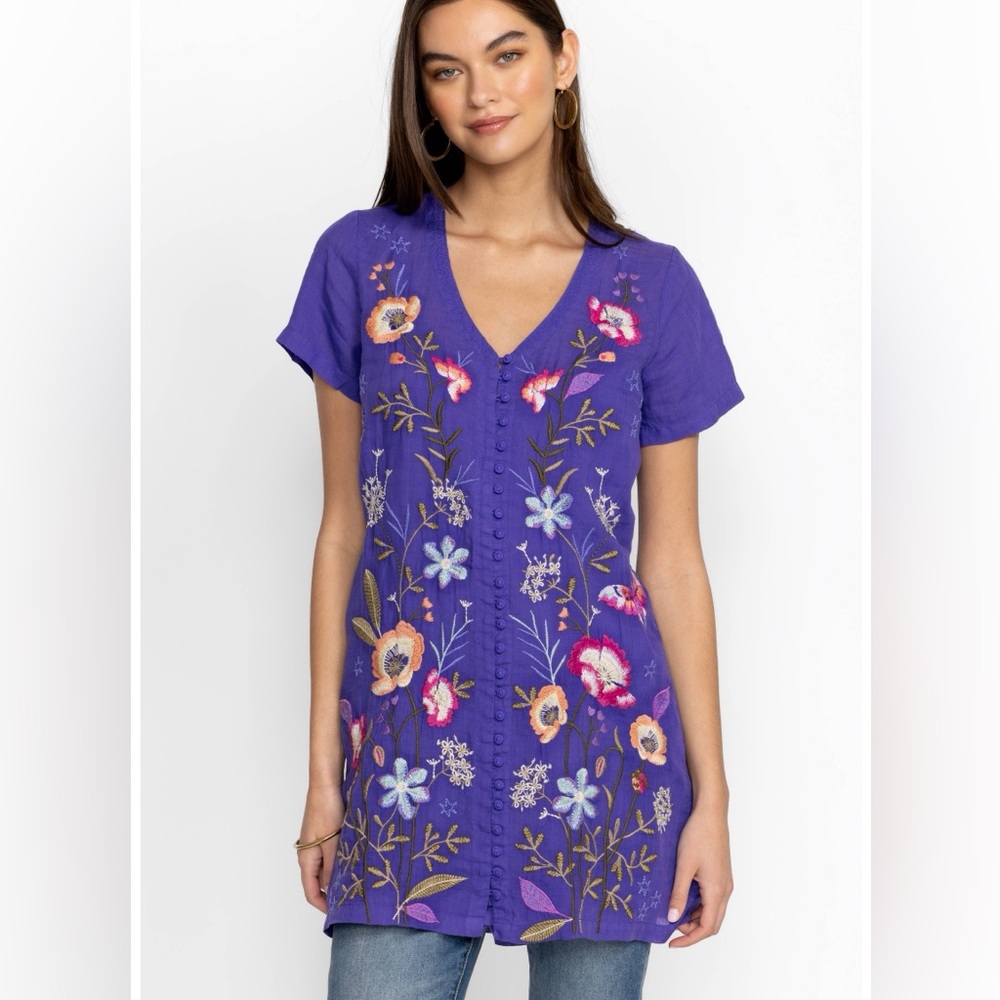 Johnny Was Nila Easy Breezy Tunic / Dressً Purple Embroidered M -OL13910325 318